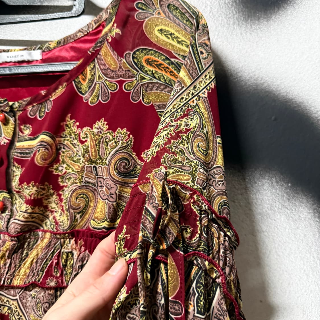 VTG 빈티지 셔링 러플 페이즐리 퍼프 슬리브 크롭 블라우스 탑 상품이미지5