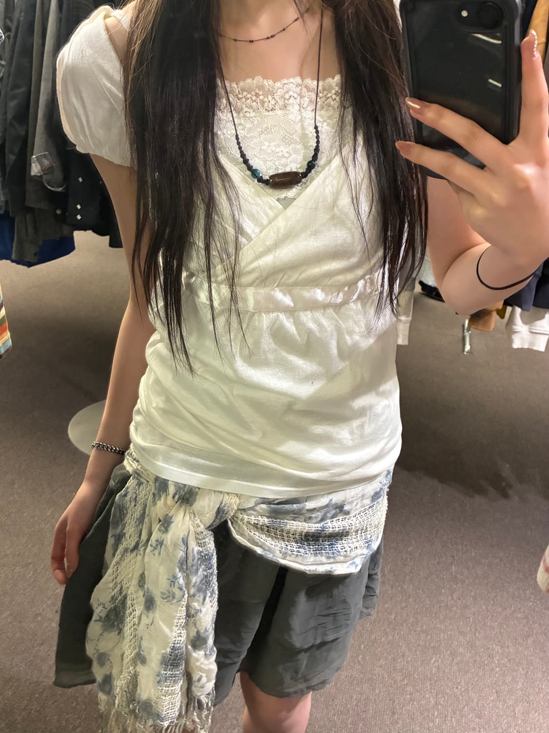 Japanese vintage 여성 꽃무늬 펀칭 머플러(이염) 상품이미지1