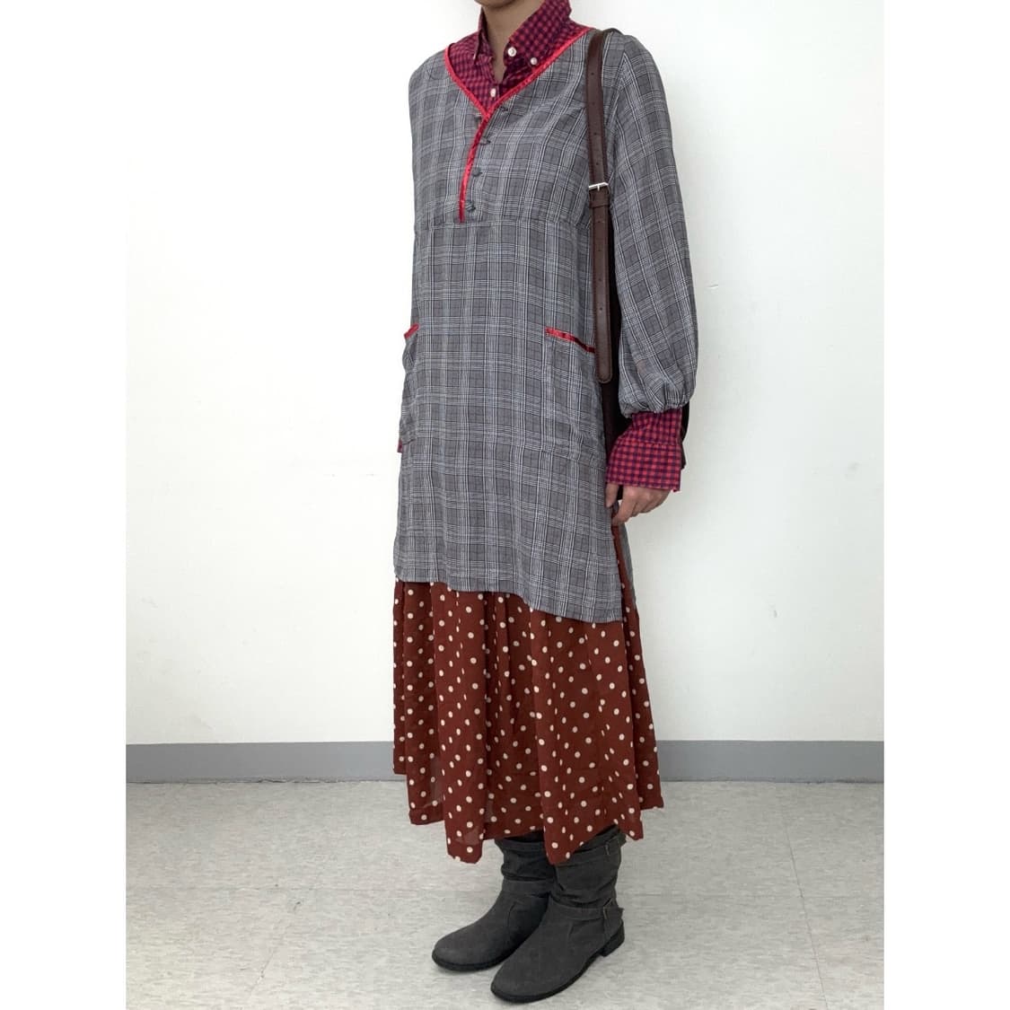 빈티지 그레이 체크 원피스 상품이미지3