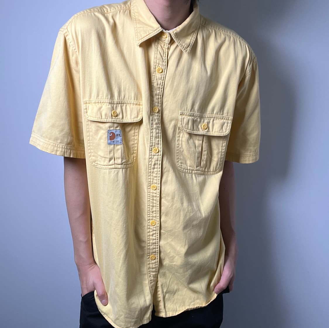 Carhartt 칼하트 빈티지 옐로우 반팔 워크 셔츠 L 상품이미지3