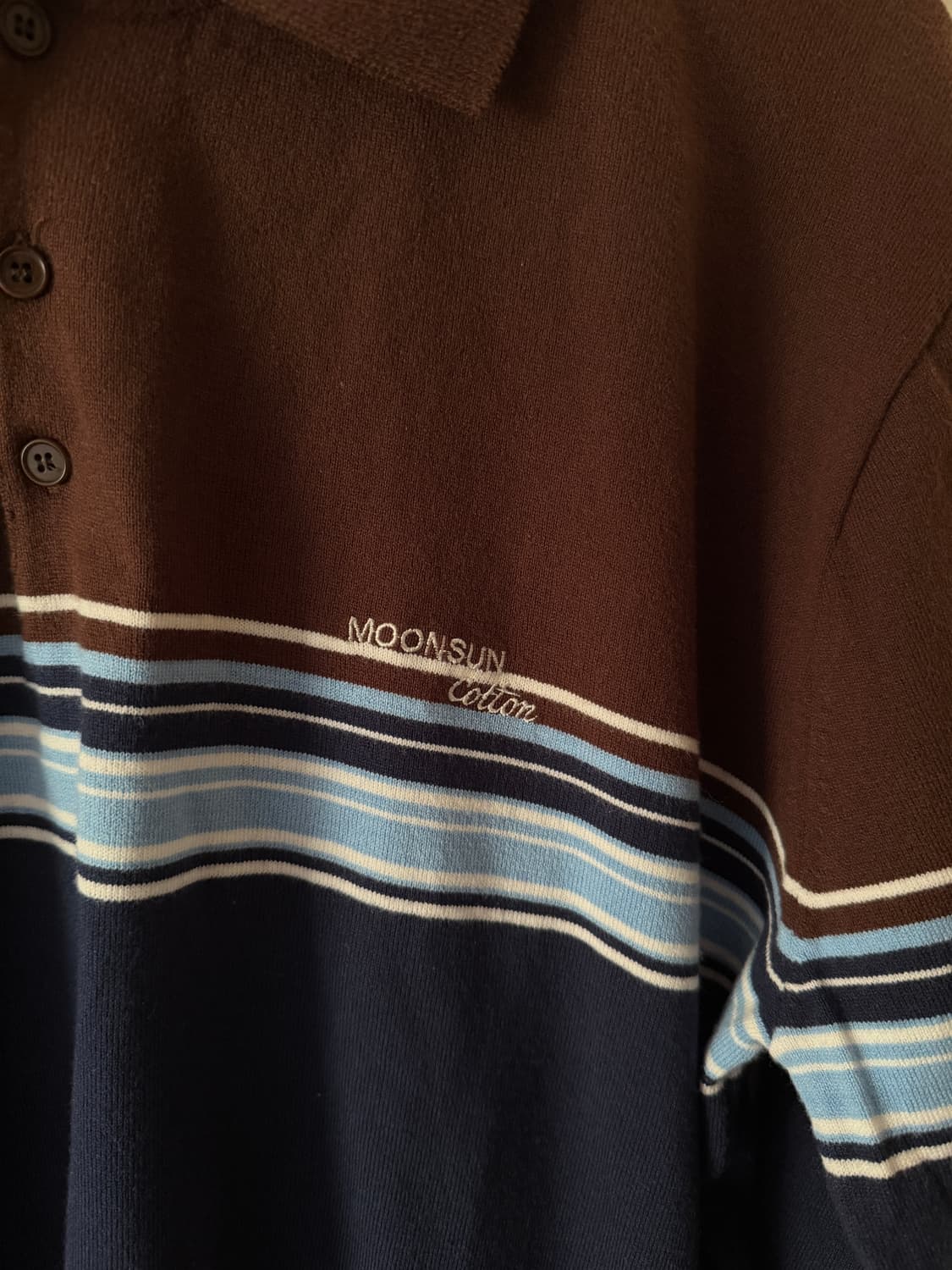 문선 코튼 스트라이프 카라 니트 / 브라운블루 상품이미지3