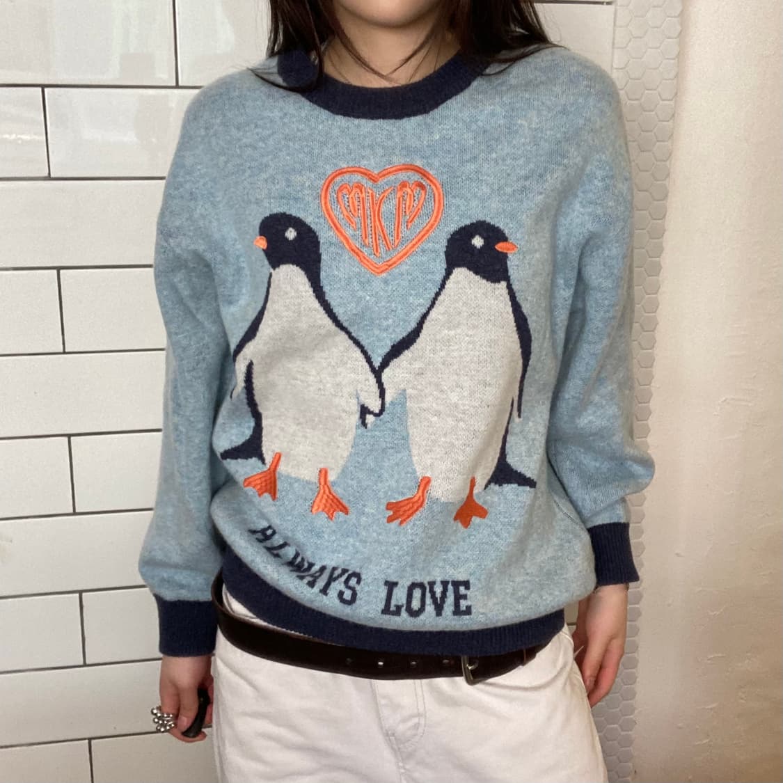 M.K.M 펭귄 일러스트 니트 상품이미지5