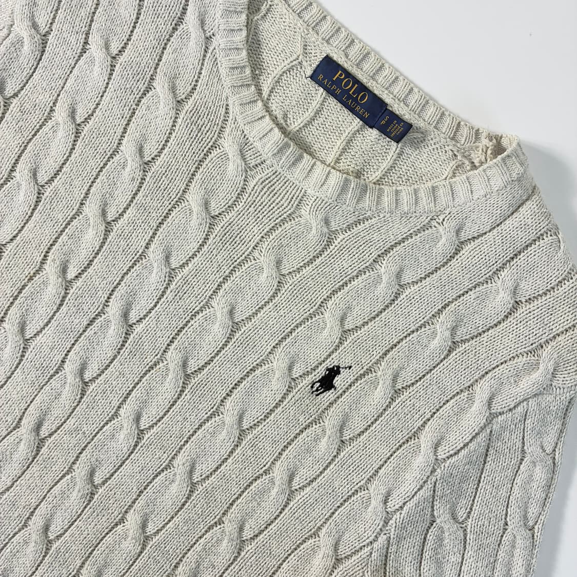 Polo   폴로 랄프로렌 자수 코튼 꽈배기 화이트 니트 상품이미지3
