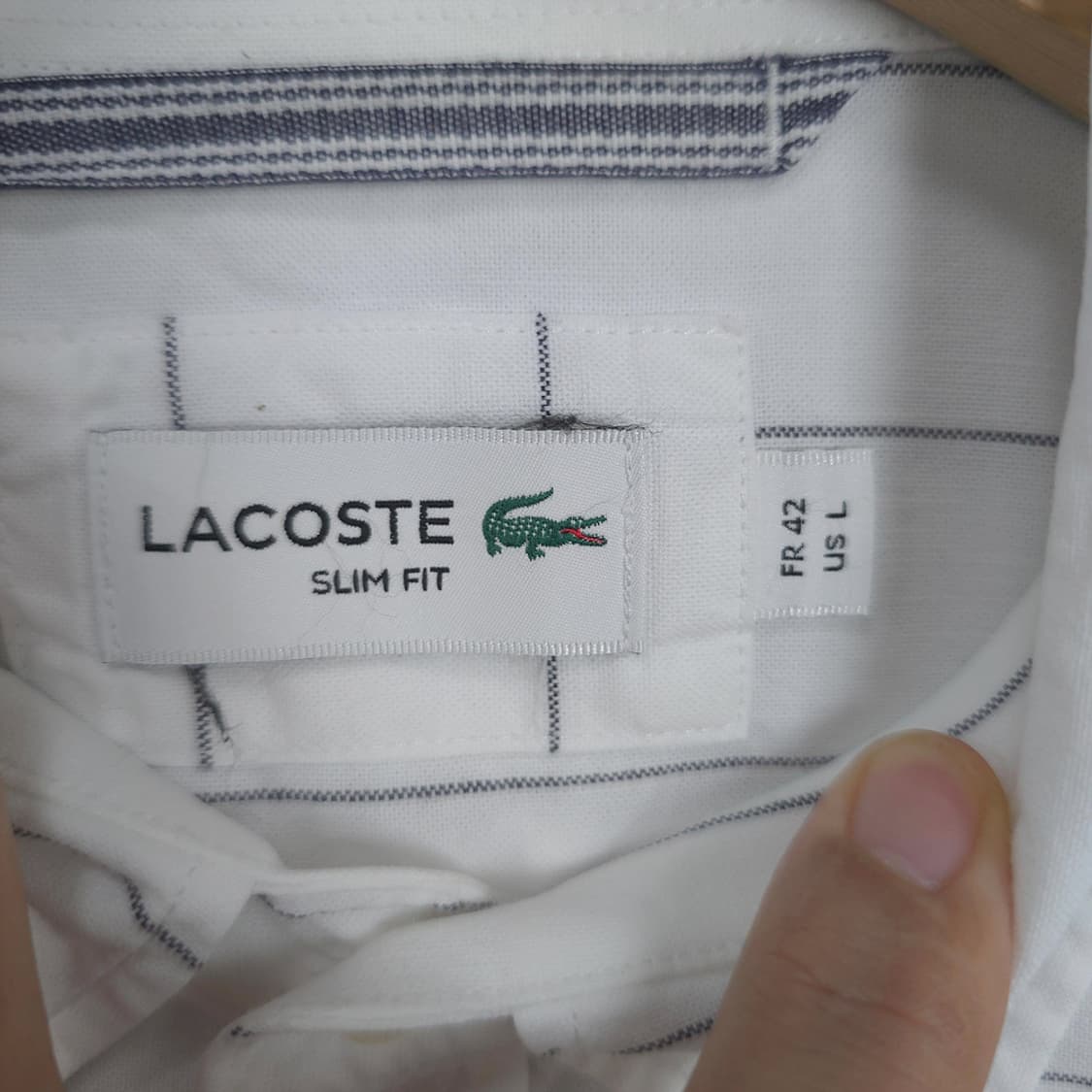 라코스테 Lacoste 슬림핏 스트라이프 린넨 혼방 반팔셔츠 105 상품이미지8