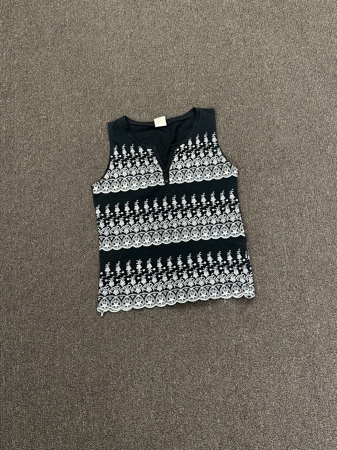 OS)Japanese vintage 여성 꽃 자수 블랙 나시 상품이미지3