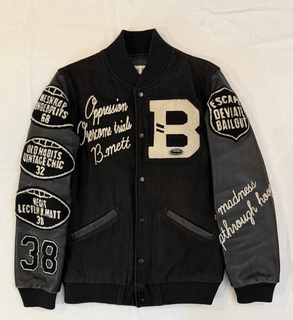 For The Boys Madness 캐시미어 가죽 바시티자켓 상품이미지2