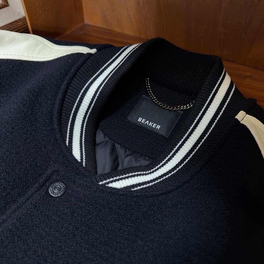 비이커 25SS 울&레더 바시티 자켓 상품이미지6