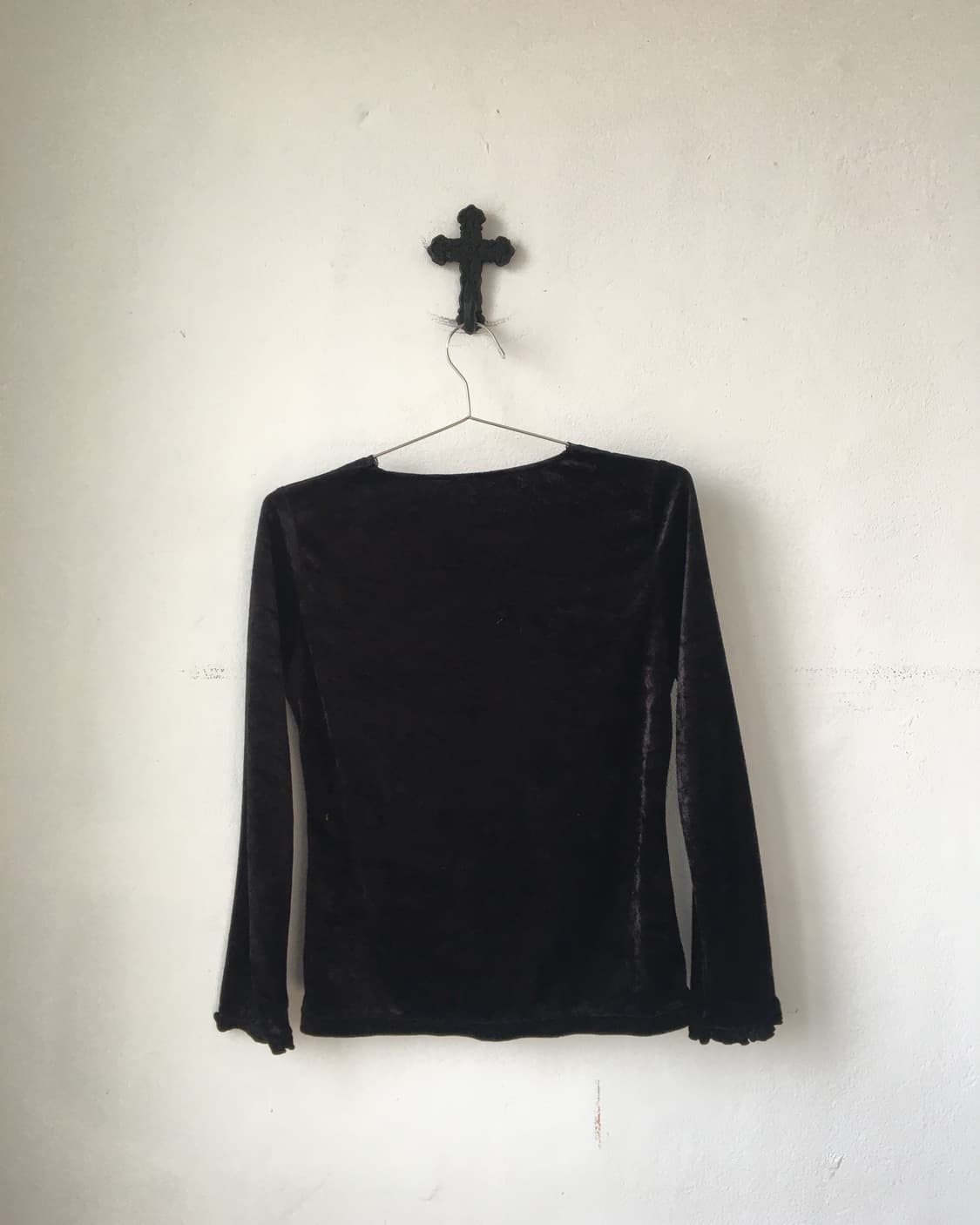 lace trimming velvet sleeve 상품이미지3