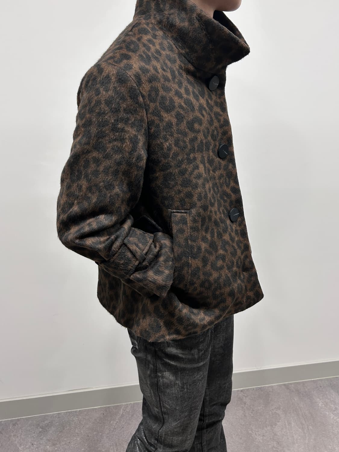 Vera Wang 하이넥 레오파드 자켓 상품이미지1