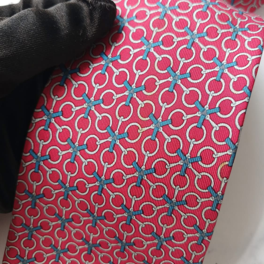 에르메스 실크 레드 체인 패턴 넥타이 8.5cm A등급 E949
 상품이미지8