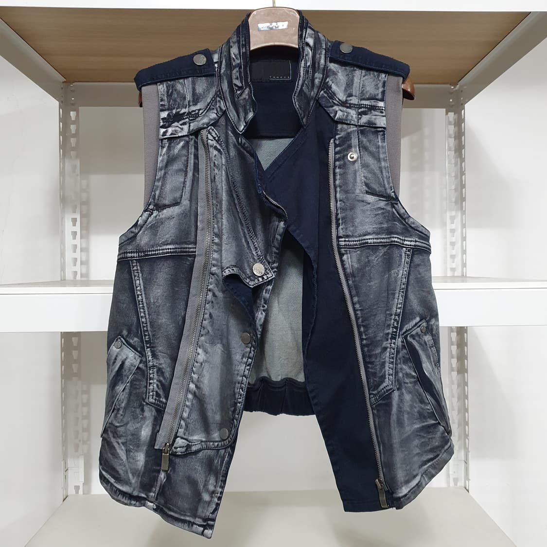 빈티지 y2k 비갸루  테크노 에스테틱 데님 텍스쳐 조끼 상품이미지7