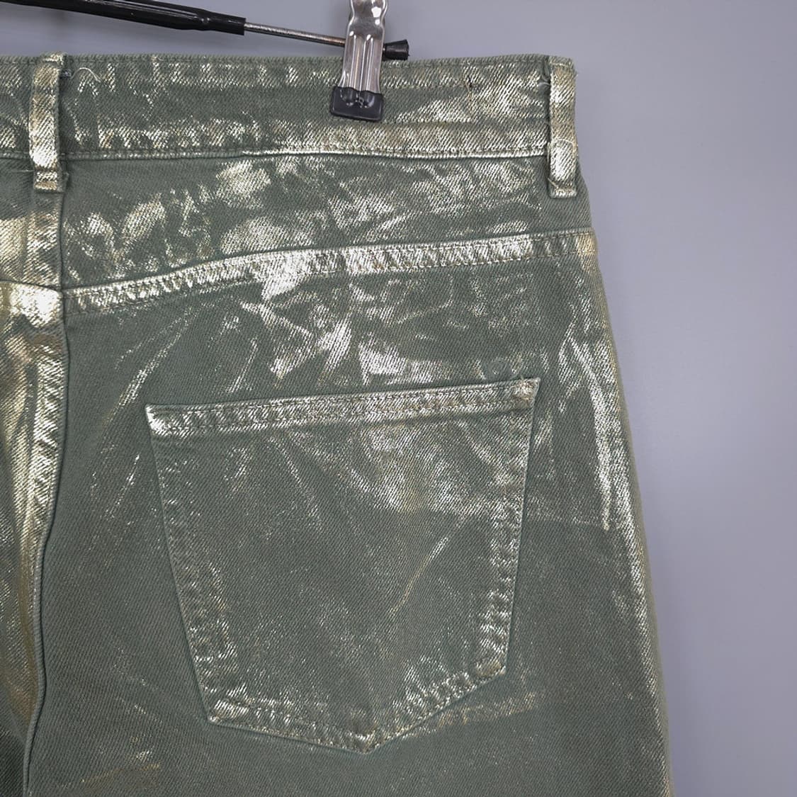 새제품) 자라 ZARA 메탈릭 페인트 코튼 진 팬츠 골드카키 34 상품이미지6