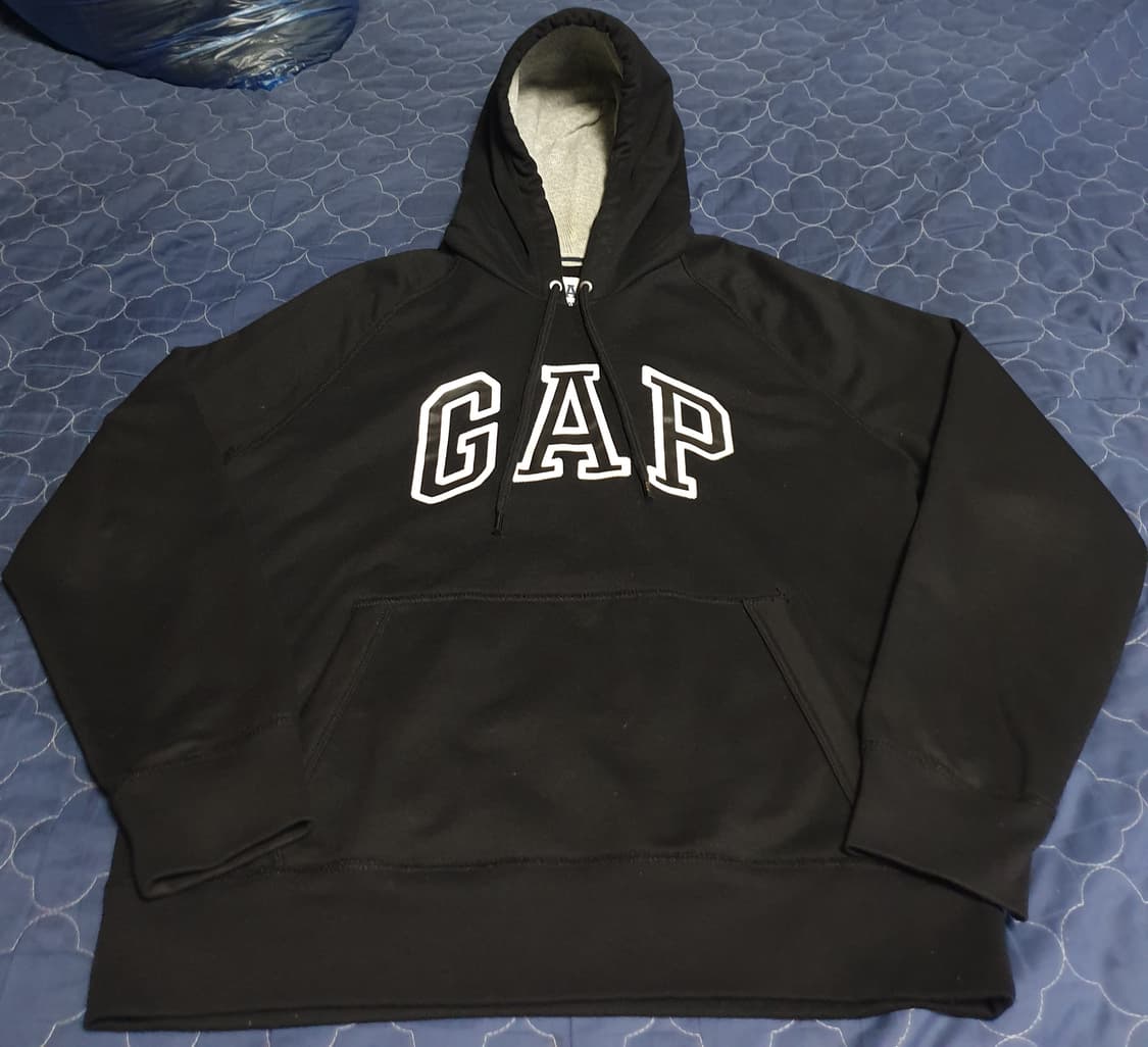 갭 레터링 레더패치 기모 후드티 블랙 (M) 상품이미지1