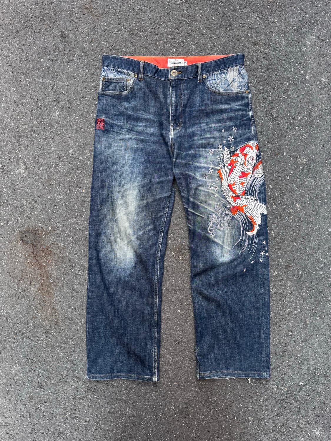 카라쿠리타마시 오리엔탈 코이 자수 데님팬츠 상품이미지2