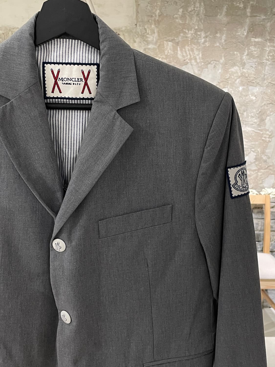 몽클레르 감마 블루 그레이 스냅 버튼 코튼 블레이저 상품이미지3