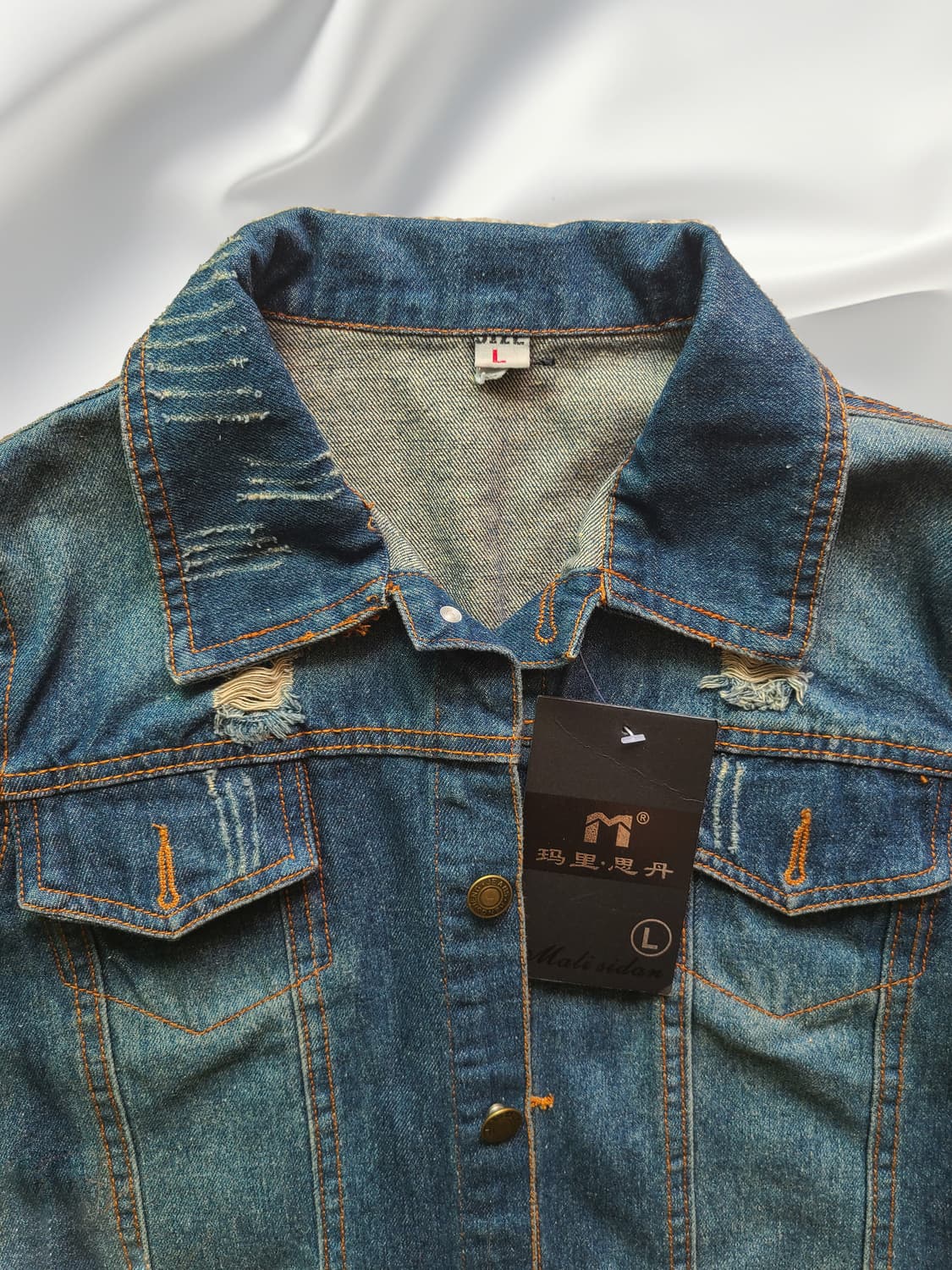 새상품 유니크 데미지 크롭 청자켓 (L) 상품이미지2