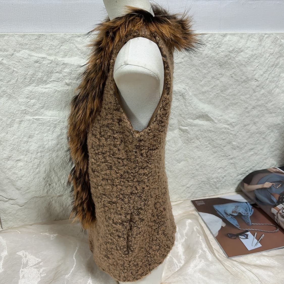 빈티지 양털 라쿤퍼칼라 조끼베스트 상품이미지2