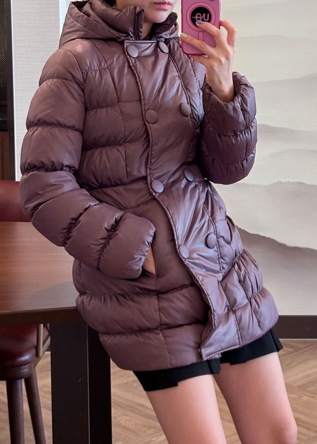 베네통 퍼플 더블버튼 미디패딩 상품이미지2