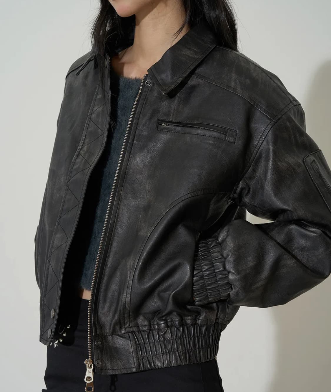 일리고 워시드 레더 봄버 자켓 상품이미지3