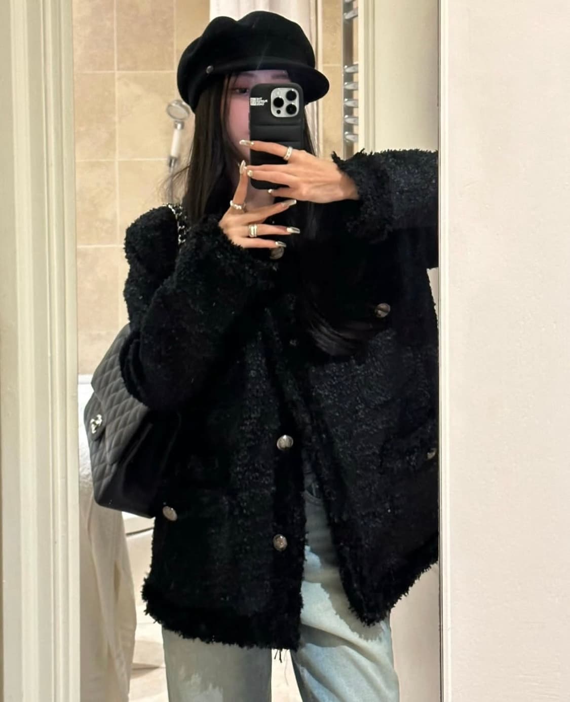 새상품) 카키포인트 트위드 크롭 자켓 블랙 상품이미지3