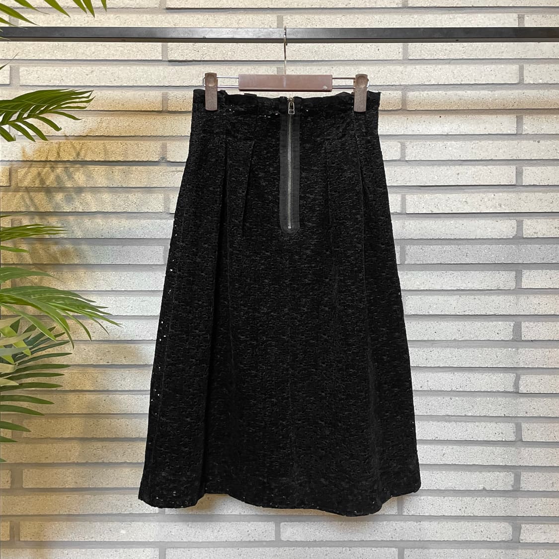 JPN VINTAGE 롱 스커트 핀턱 펀칭 텍스처 트위드 디테일 블랙 상품이미지3