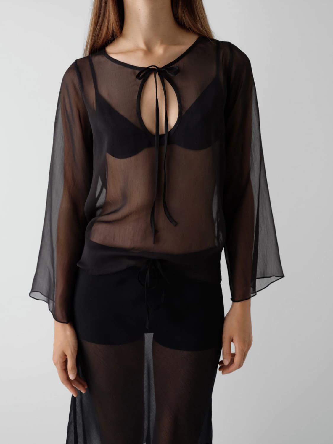 [XS,S,M]기마구아스 Delia 시어 롱 슬리브리스 탑/블랙 상품이미지2