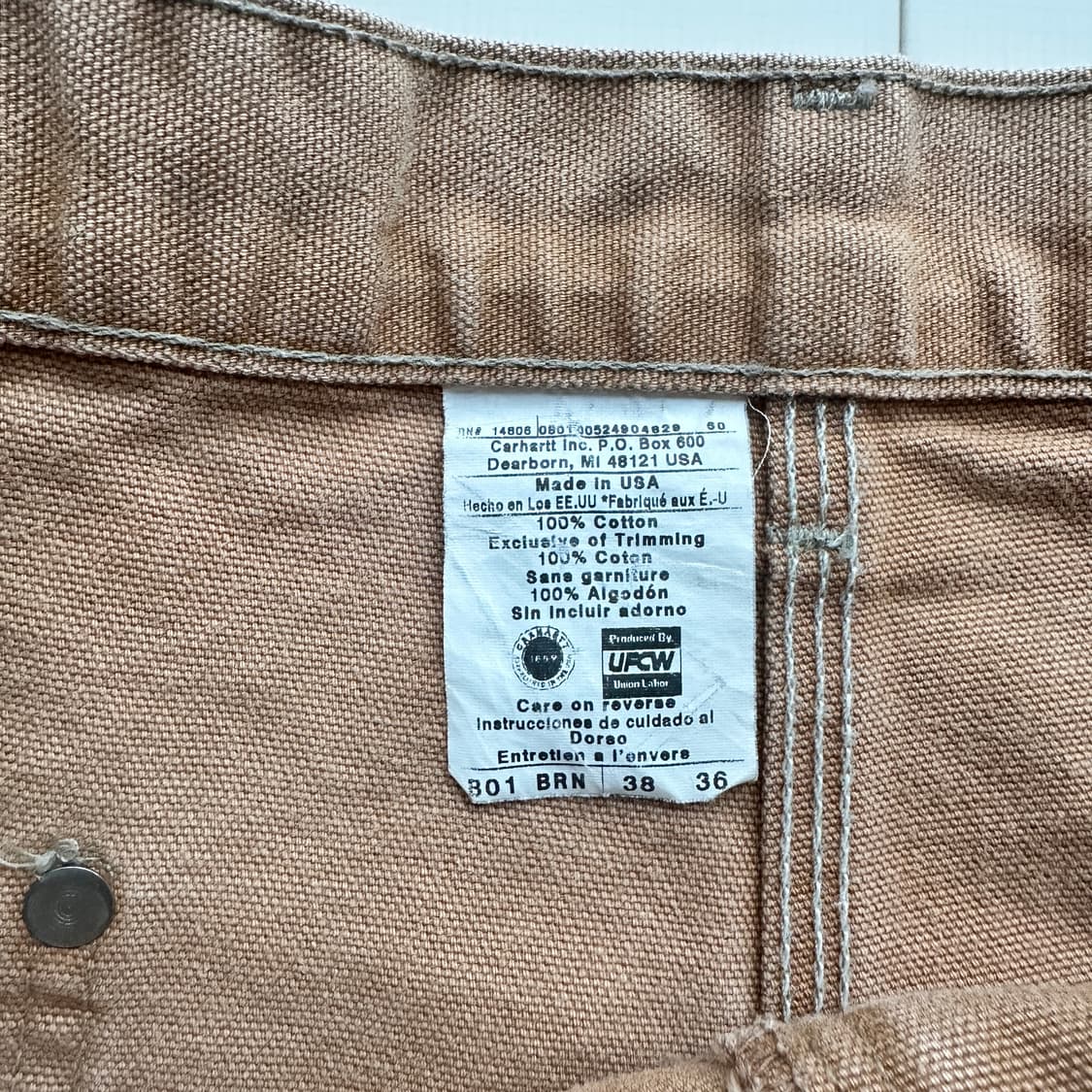 90s 칼하트 더블니 팬츠 made in usa B01 BRN 상품이미지4