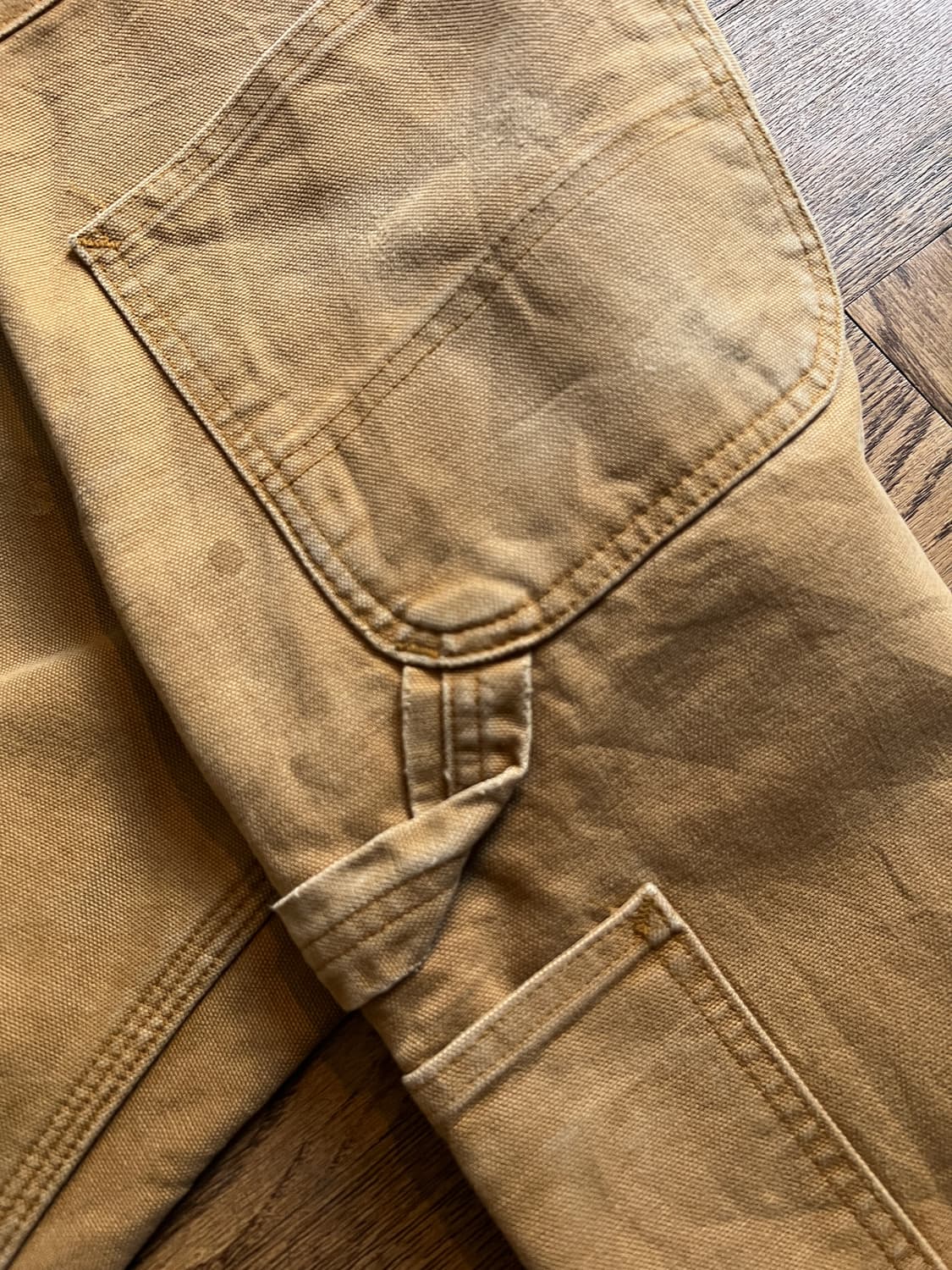 [34]칼하트 USA 체크 라이닝 빈티지 페인팅 브라운 싱글니 워크 팬츠 상품이미지7