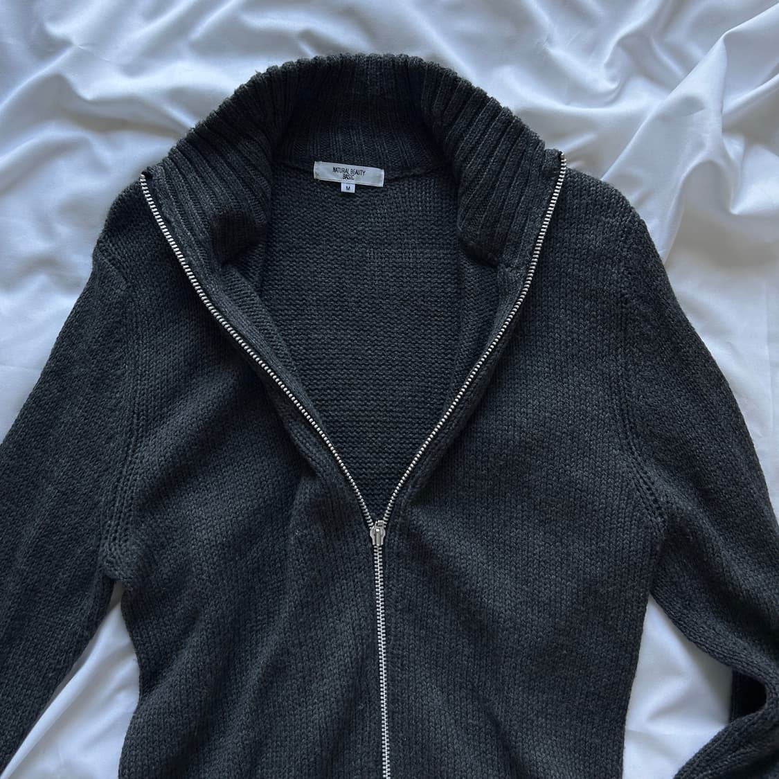 빈티지 울 풀집업 차콜 니트 가디건 상품이미지5