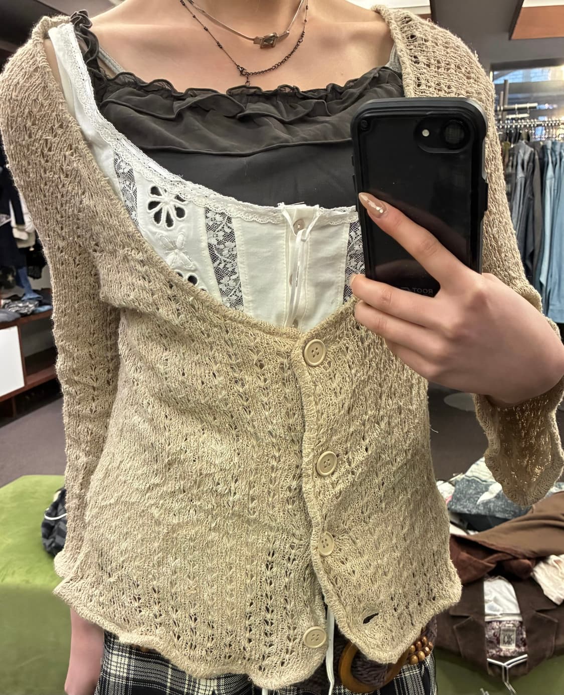 F)Japanese vintage 여성 펀칭 니트 가디건 상품이미지1