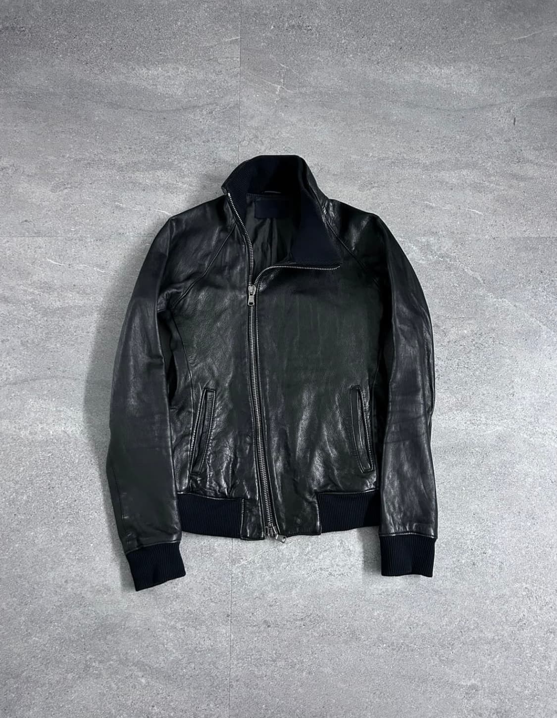 준 하시모토 사선 램스킨 레더 자켓 상품이미지1