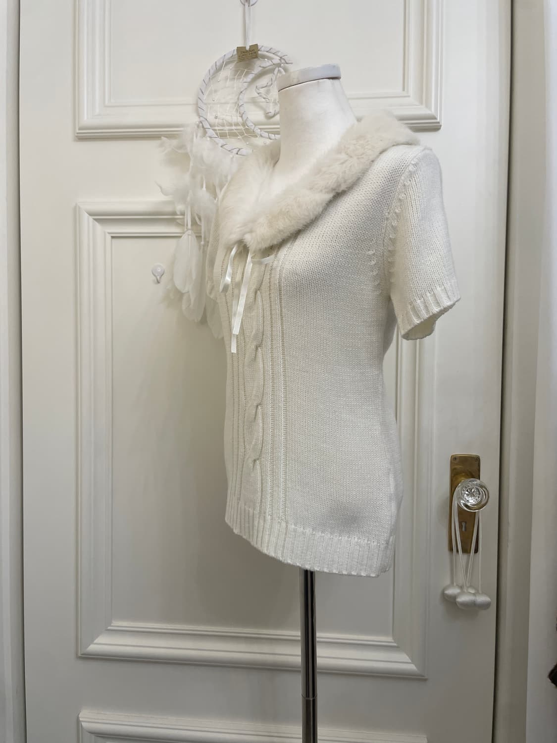 white fur bow winter sweater top 상품이미지2