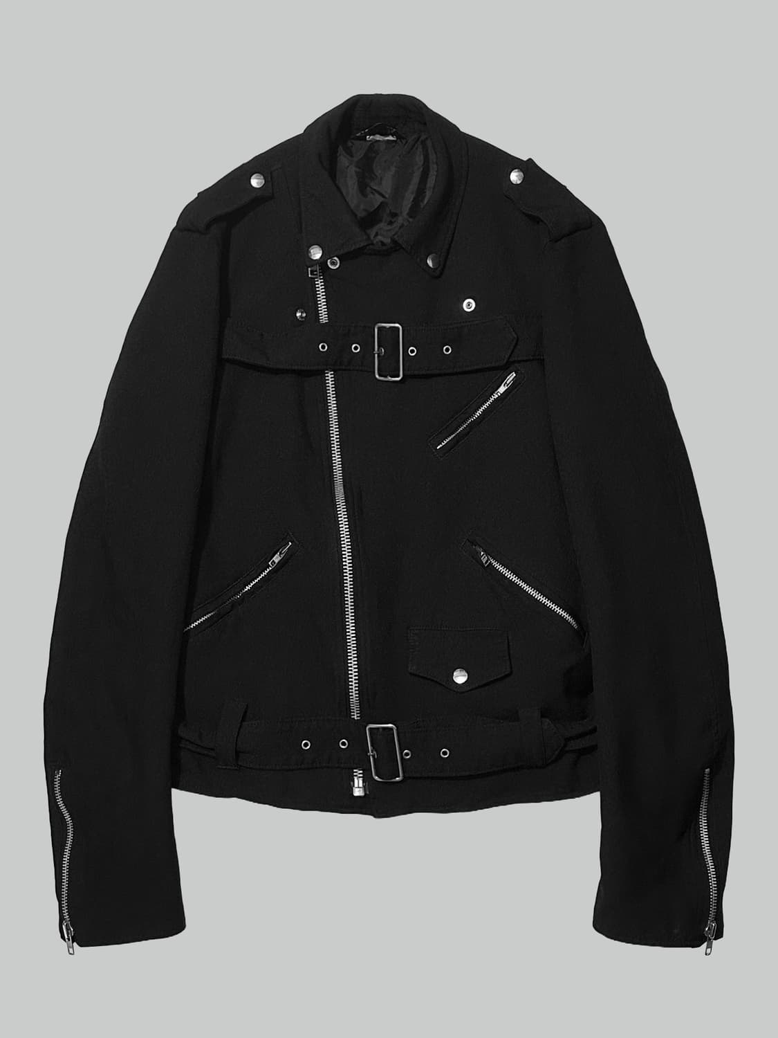 꼼데가르송 블랙 축융 폴리 더블 벨트 라이더 자켓 상품이미지1