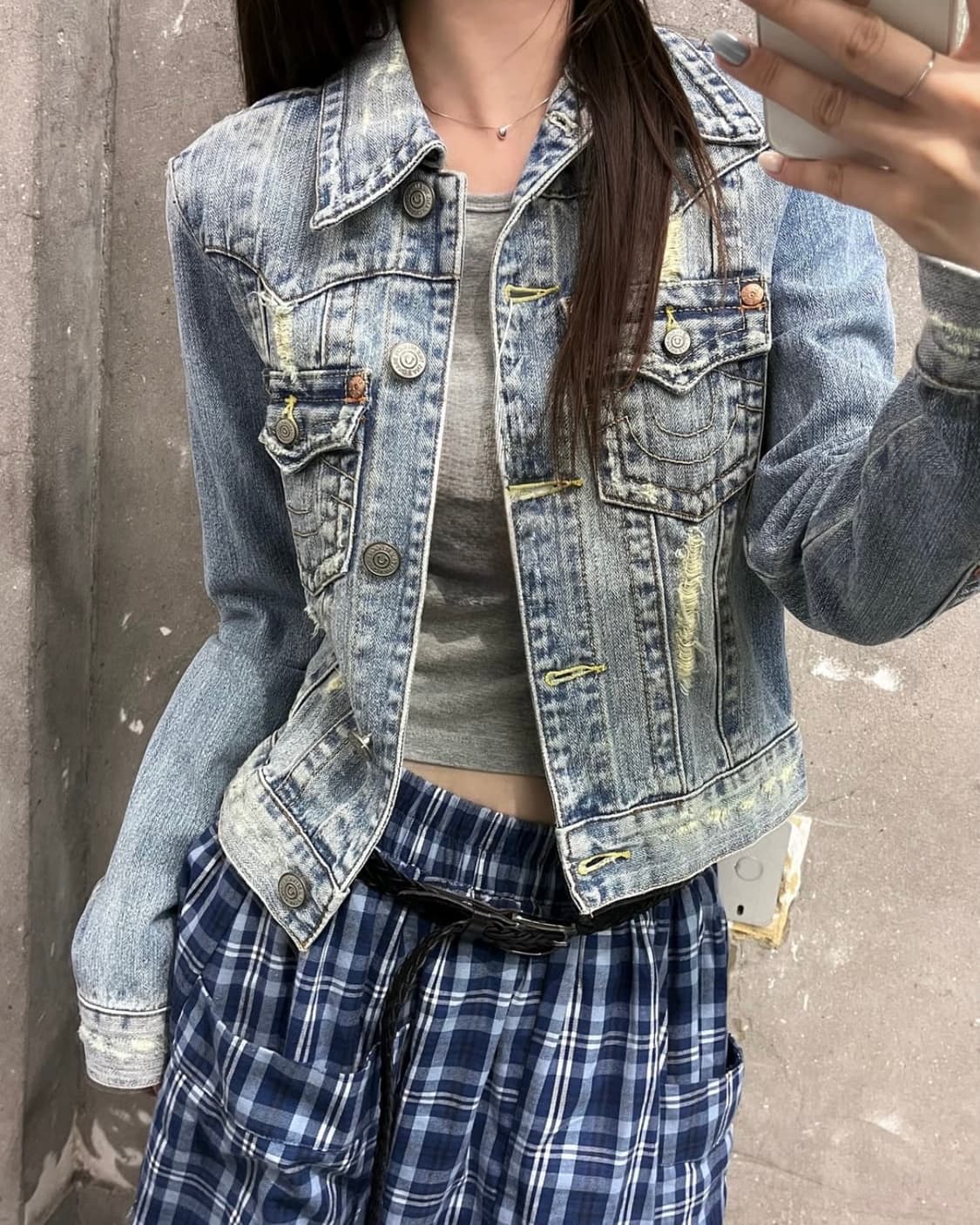 트루릴리젼 트루릴리전 크롭 데님 트러커 청 자켓 S 90 디스로이드 찢청 상품이미지2