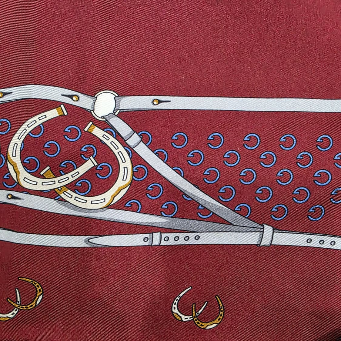 구찌  빈티지 실크 스카프 홀스빗 승마 디자인(버건디) 상품이미지8