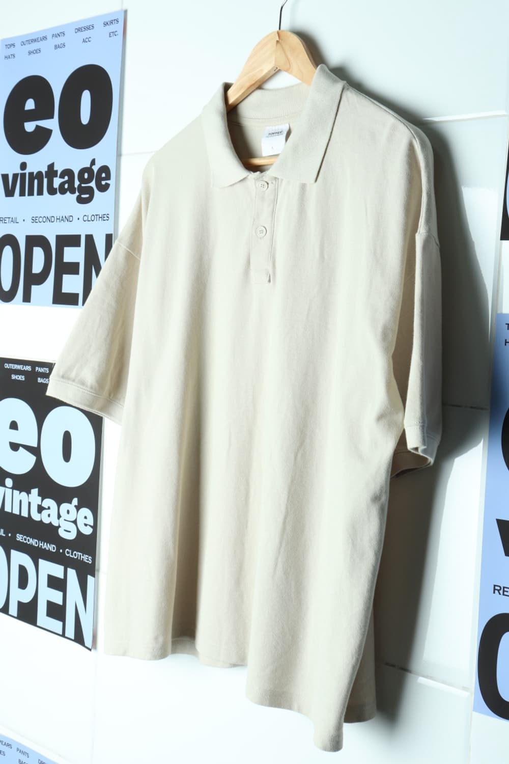 (L-2XL) 토피 반팔 카라 티셔츠 아이보리 박시 놈코어-H30753 상품이미지1