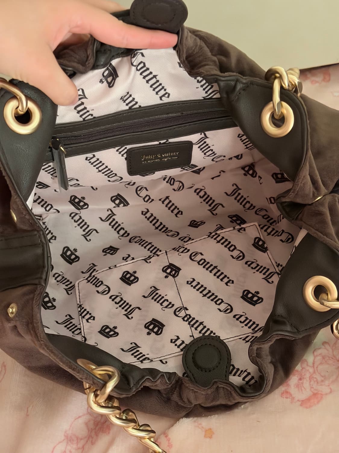 대대장) 쥬시꾸뛰르 브라운 벨벳 체인 호보백 빈티지 상품이미지4