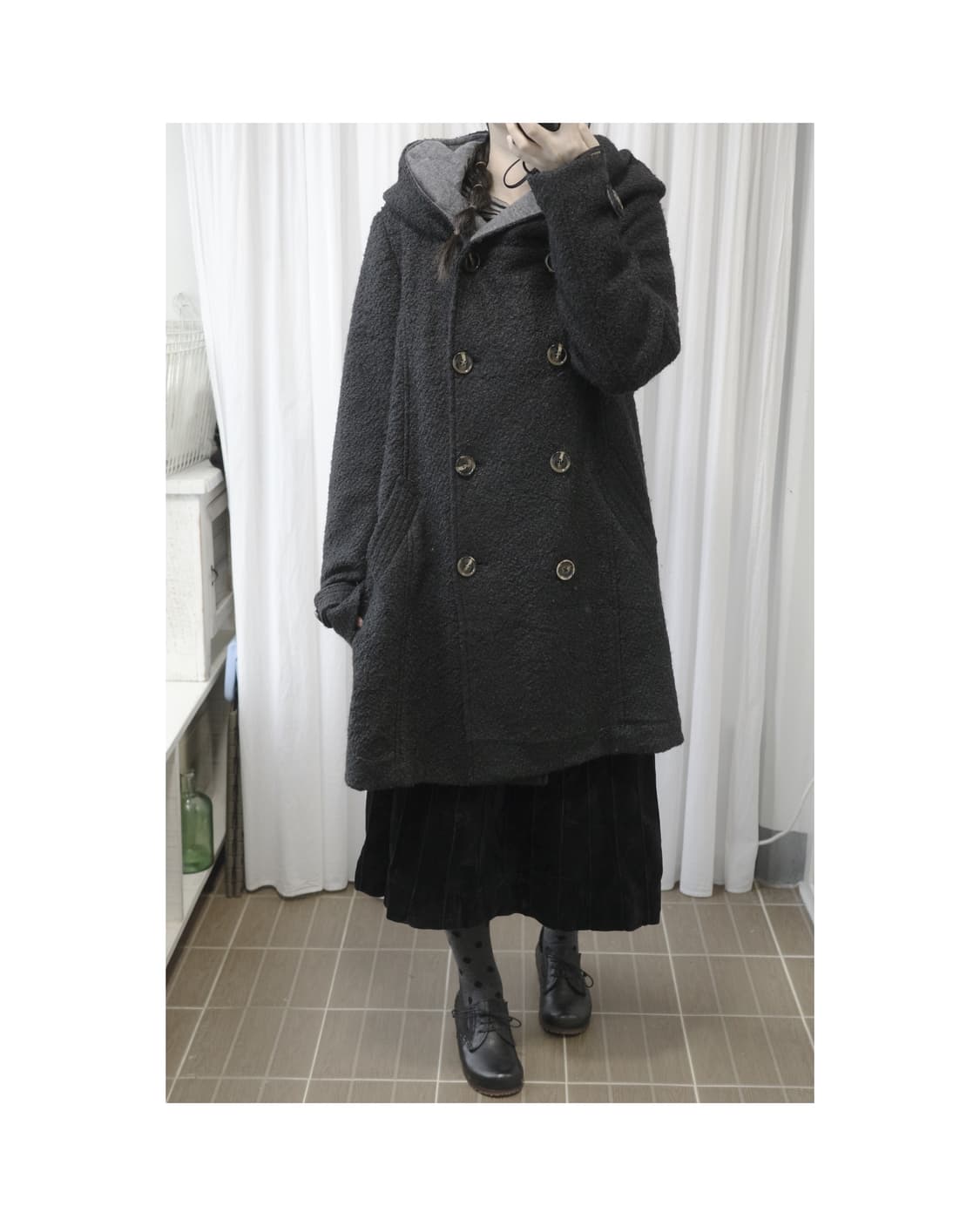 Charcoal Bouclé Hood Coat 상품이미지4