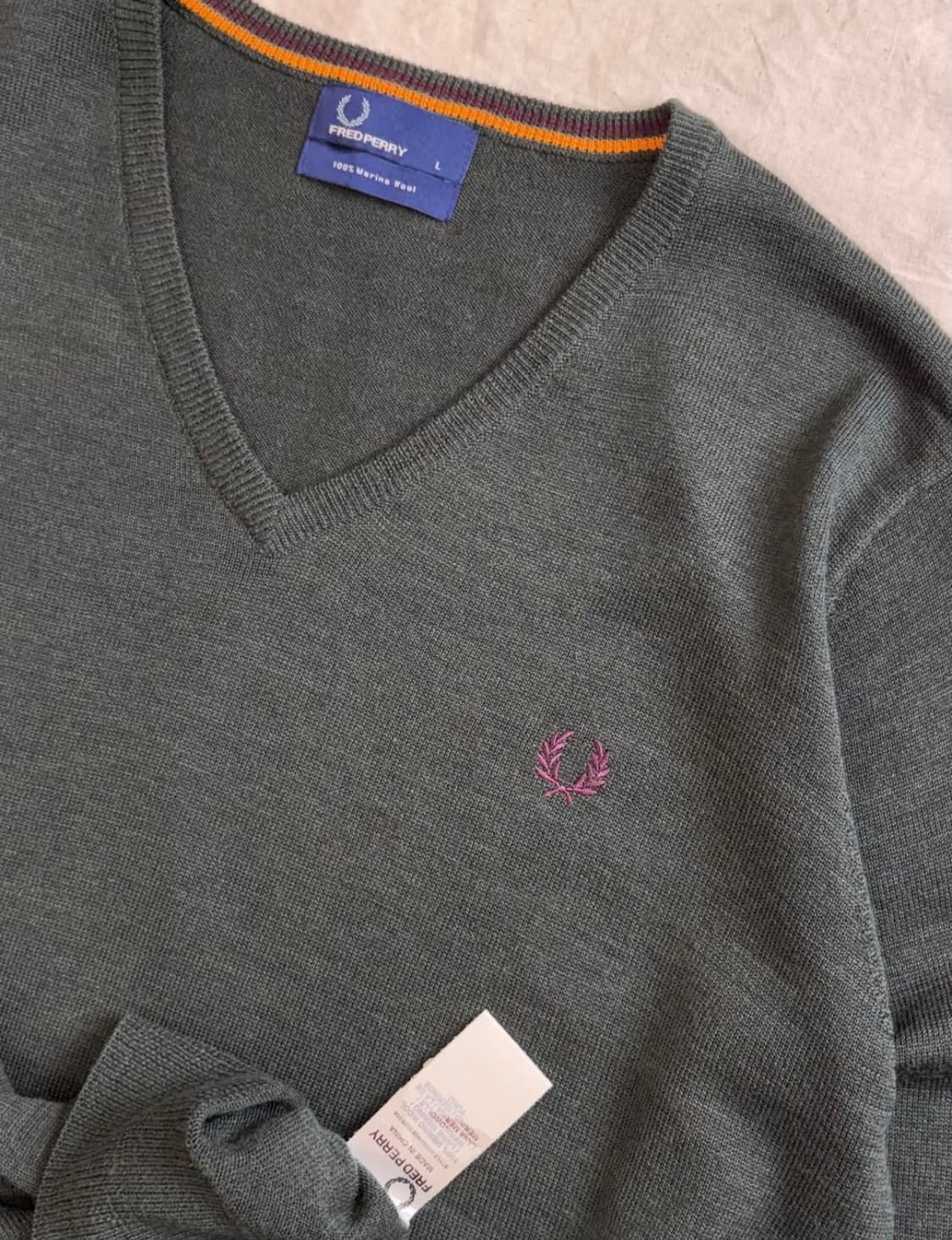 프레드페리 v넥 니트 그린 L 상품이미지3