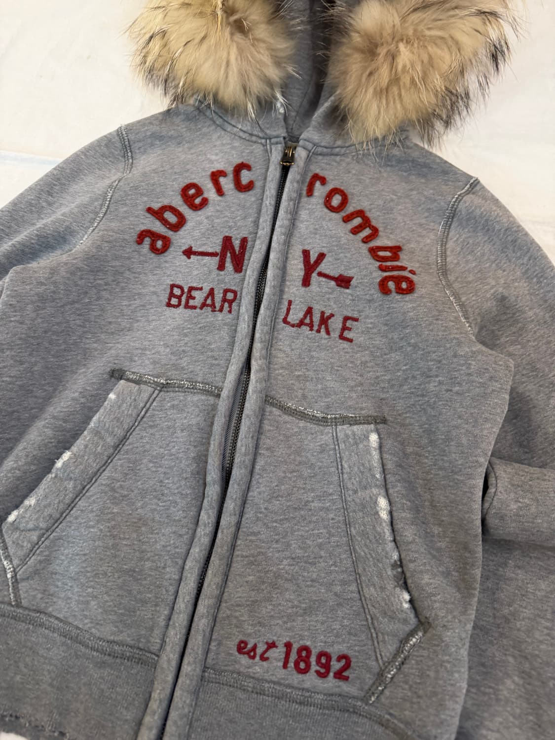 아베크롬비 딱붙핏 울프죠 퍼 후드집업 그레이 상품이미지2