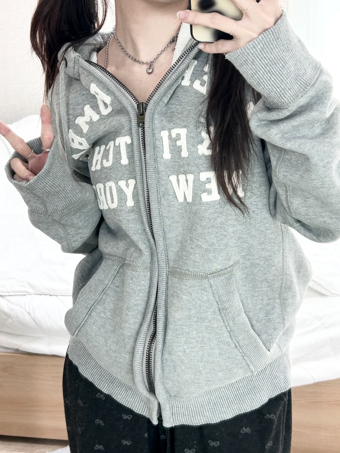 아베크롬비 빅로고 그레이 헤비스웻 후드집업 상품이미지4