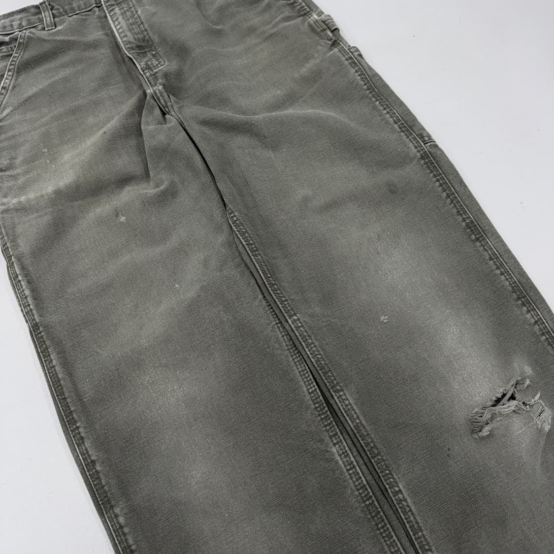 칼하트 OG 가죽패치 모스그린 카펜터 덕캔버스 페이딩 와이드 워크팬츠 상품이미지5