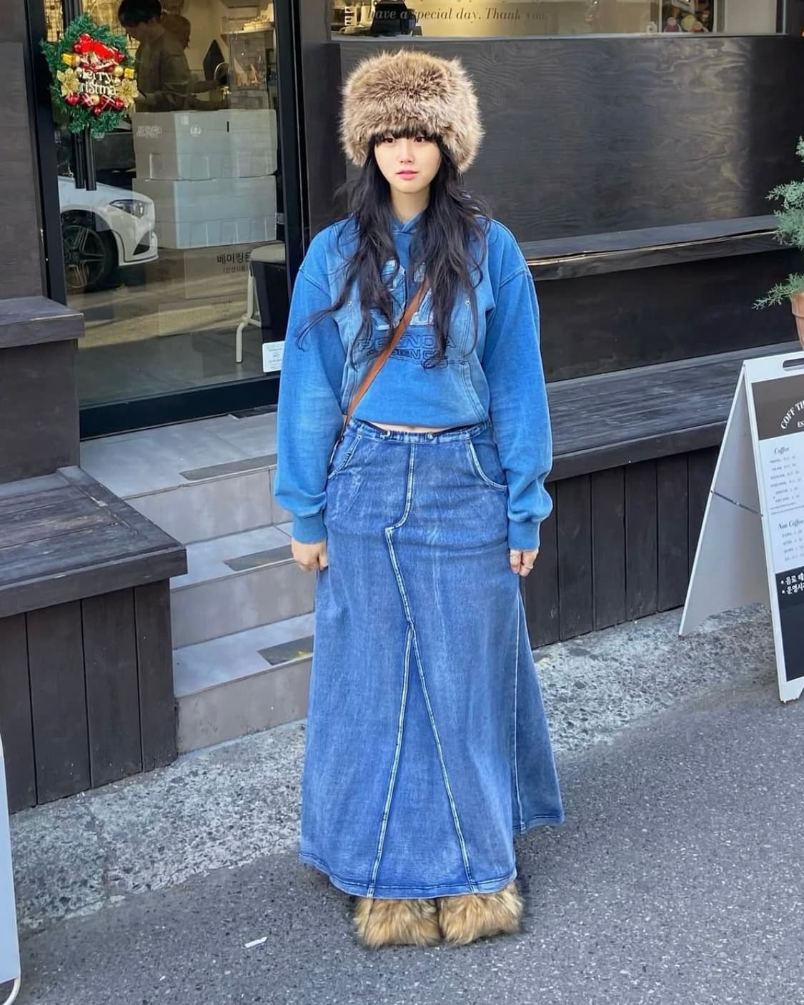 데님 프린팅 롱스커트 상품이미지2