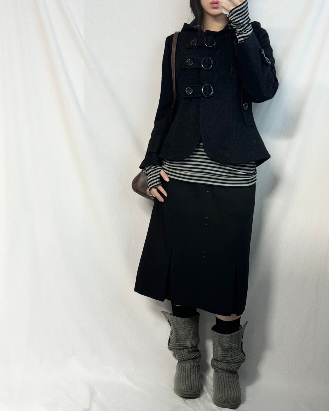 프론트 버튼 울 스커트 상품이미지8