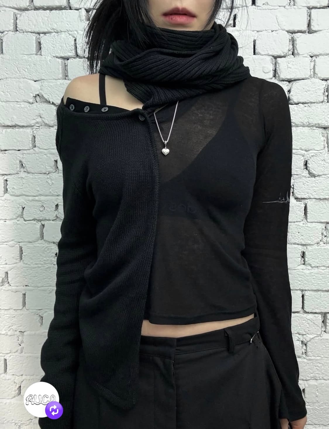 드레이프 니트 스카프 레이어드 언발란스 가디건 상품이미지2