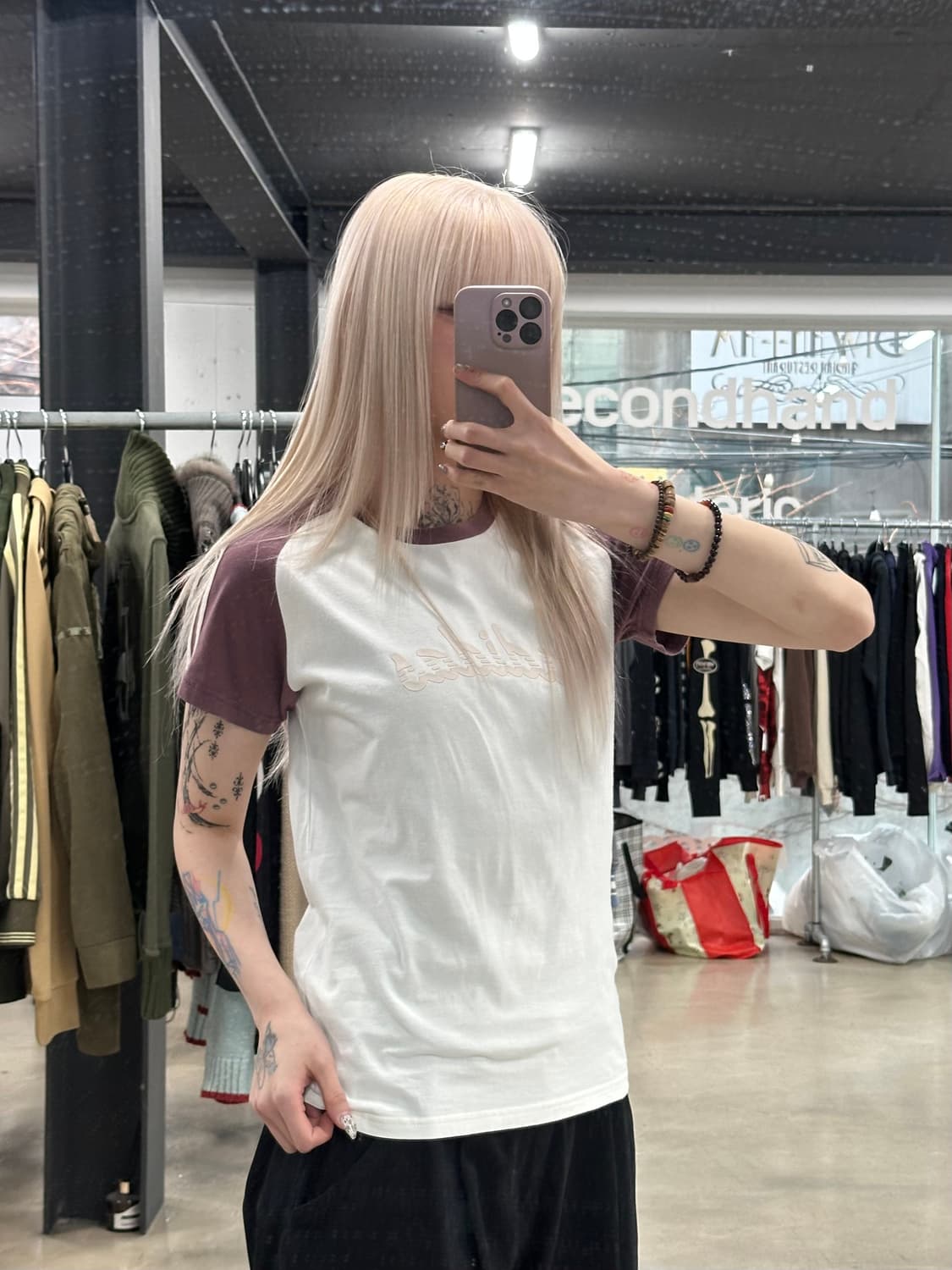 아디다스 Y2K 화이트퍼플 배색 나그랑 반팔 티셔츠 상품이미지1