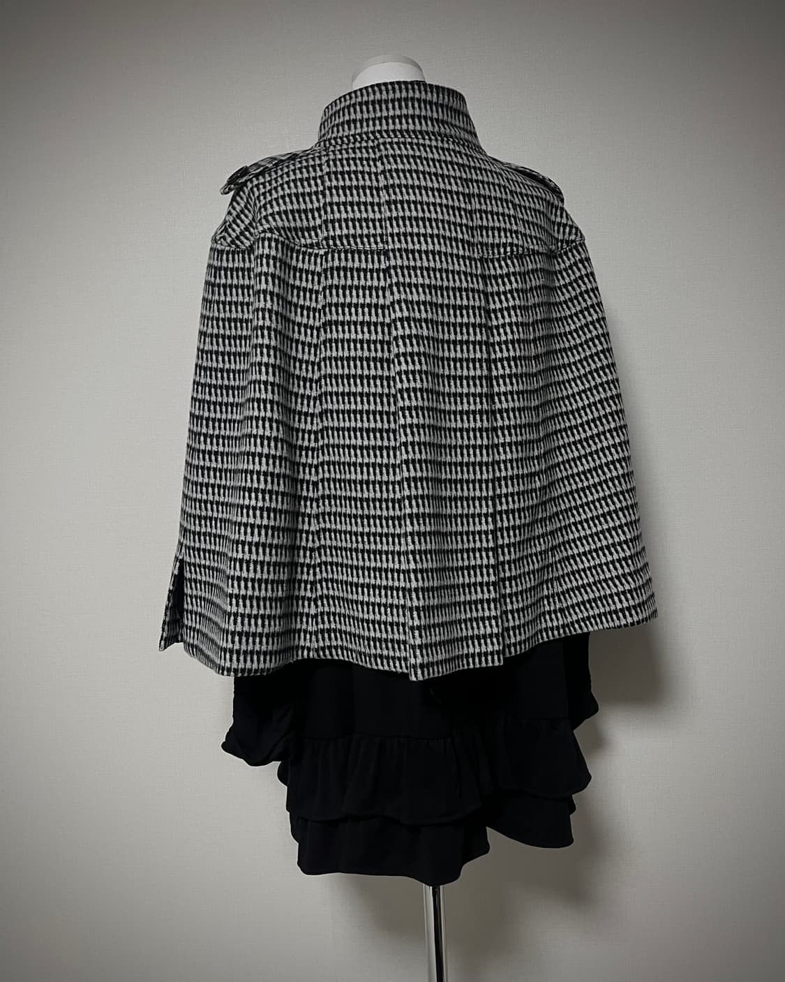 체크 울 혼방 케이프 코트 모리걸 갸루 상품이미지6