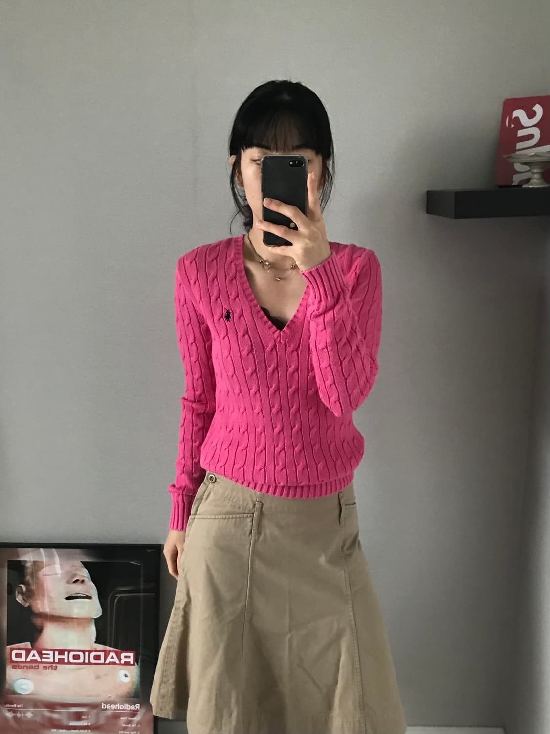 폴로 랄프로렌 포니로고 케이블 브이넥 니트 핑크 상품이미지3