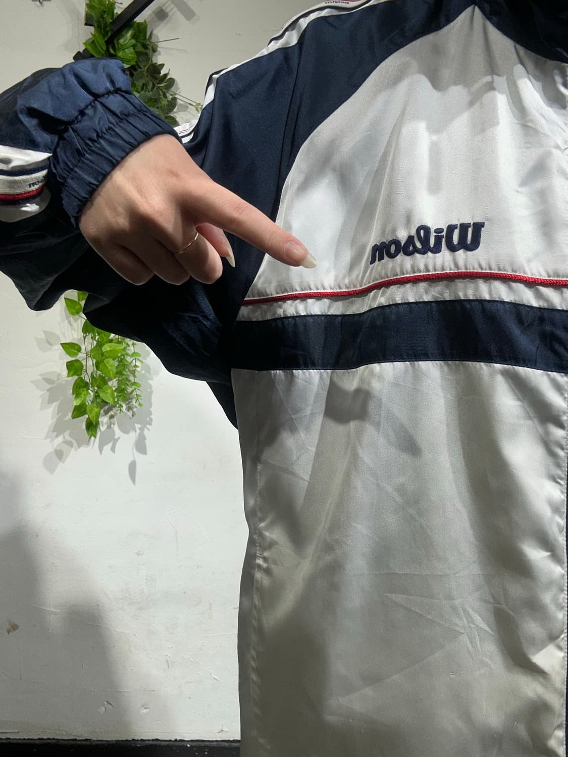 일본 빈티지 wilom 화이트 사이드 라인 바람막이 트랙 자켓 S 상품이미지4