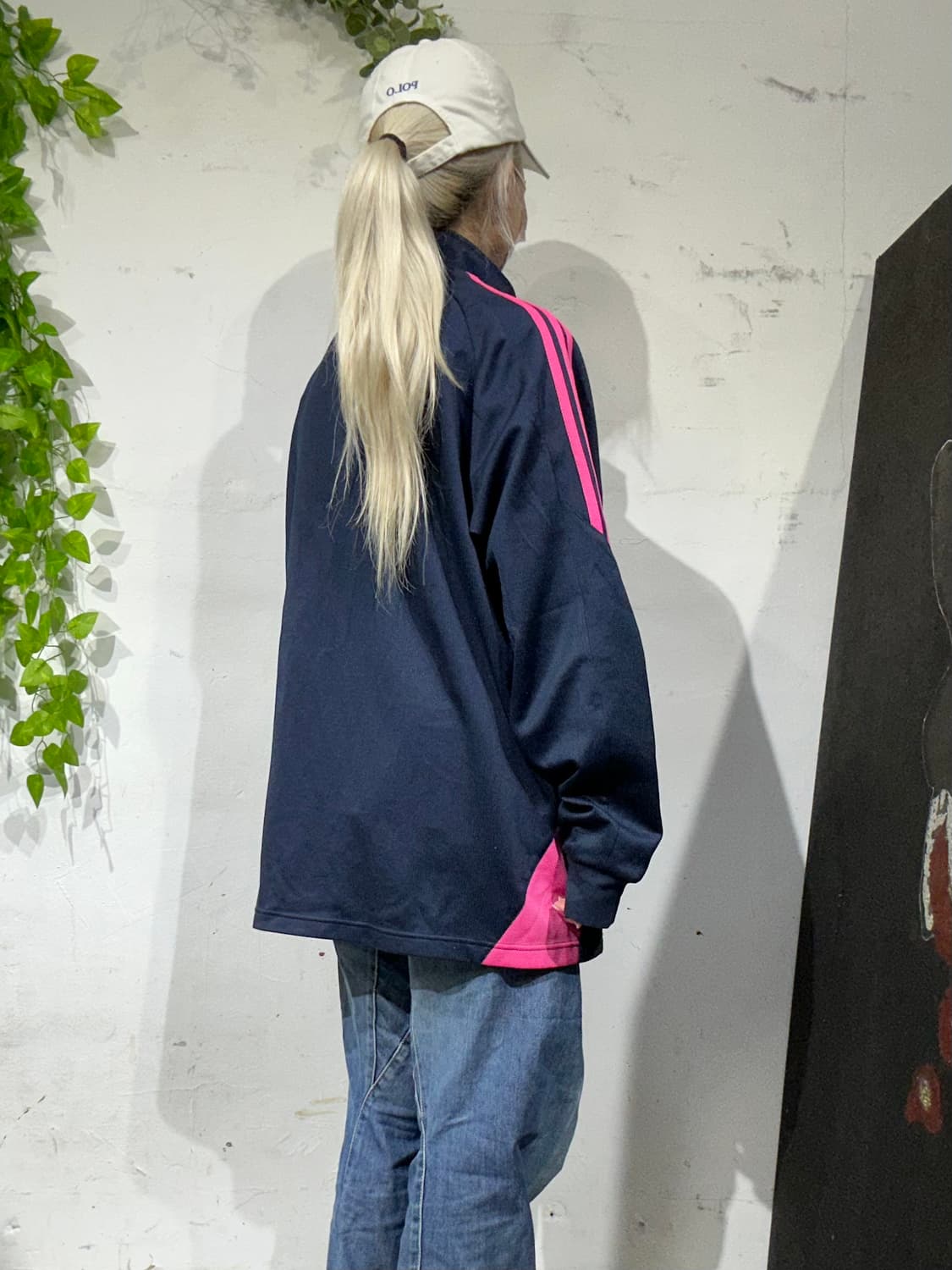 아디다스 네이비 핑크 삼선 오버핏 트랙탑 져지 L 상품이미지3